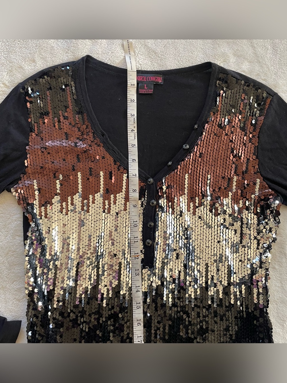 Rock & Roll Cowgirl Ombré Sequin Long Sleeve Top size Large - Picture 11 of 13